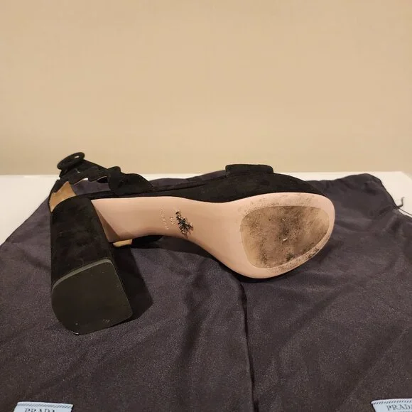 Excellent EU39 PRADA Platform Sandal Black Suede Scalloped - Picture 5 of 8